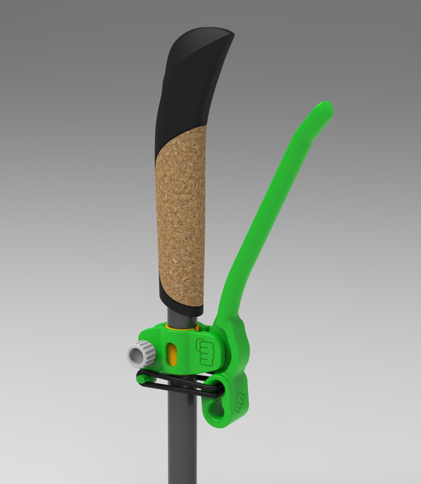 Render de Power Hands 4.0 instalado en un bastón